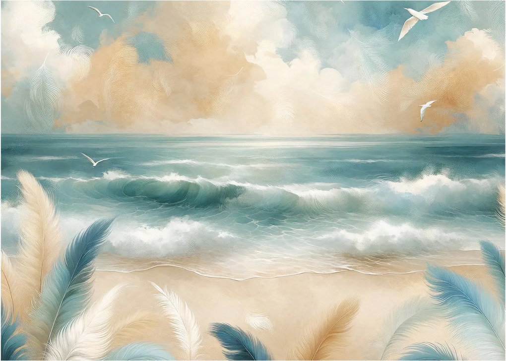 Obraz – Maľovaná pláž v jemných farbách (70x50 cm)