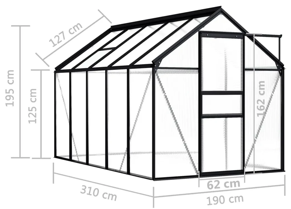 Skleník, antracitový, hliník 5,89 m²