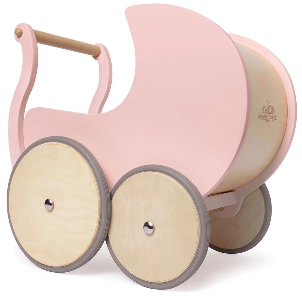 Kinderfeets® Drevený kočík pre bábiky a nácvik chôdze ružová
