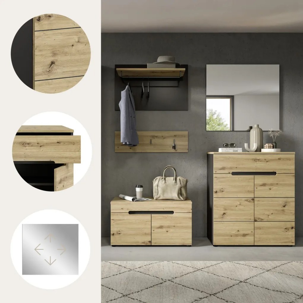 Predsieňová zostava Cano (5-dielna), šedá/dub artisan