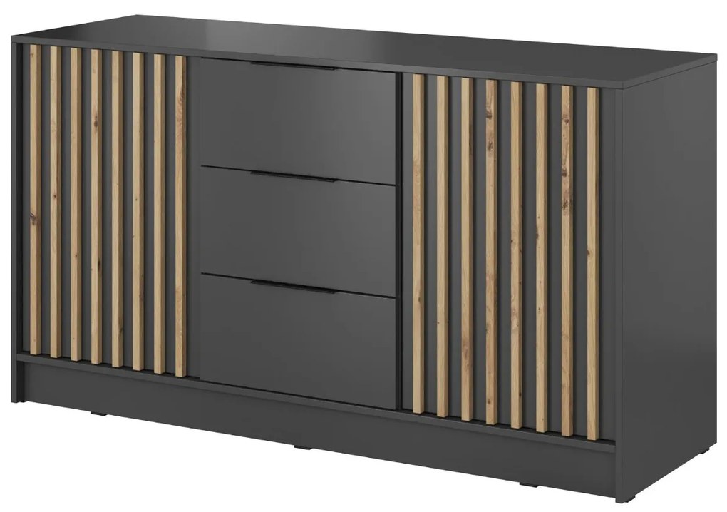 Nelly 3D komoda, lamely remeselný dub, grafit