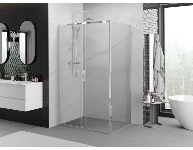 Mexen Exo, sprchovací kút s posuvnými dverami 130 x 100 cm, 6mm číre sklo, chrómový profil, 8151-130-100-01-00