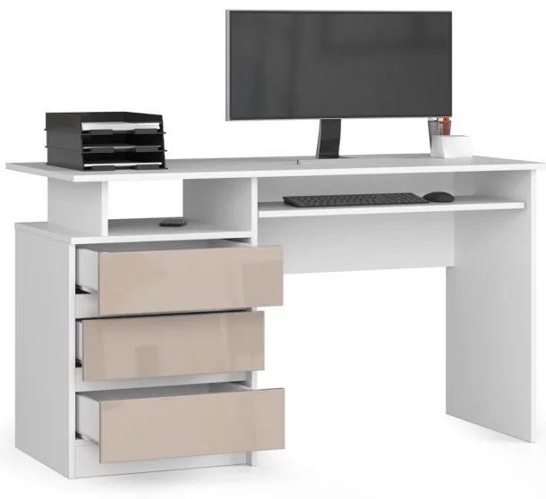 Kancelársky stôl CLP 135 cm biely / cappuccino lesk