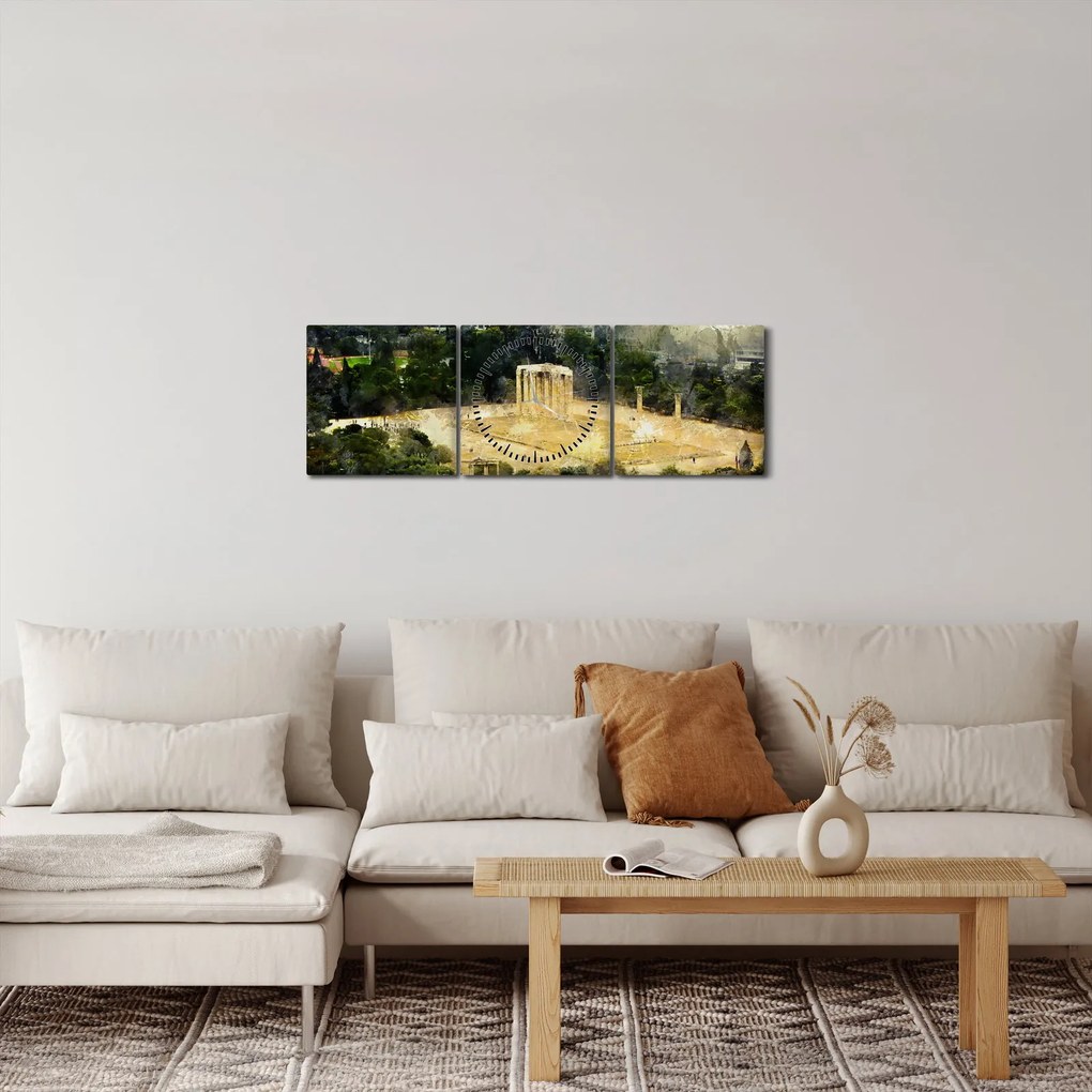 Obraz - Chrám Dia, Atény, Grécko (s hodinami) (90x30 cm)