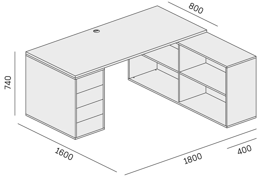 PLAN Kancelársky písací stôl s úložným priestorom BLOCK B04, dub prírodný/grafit