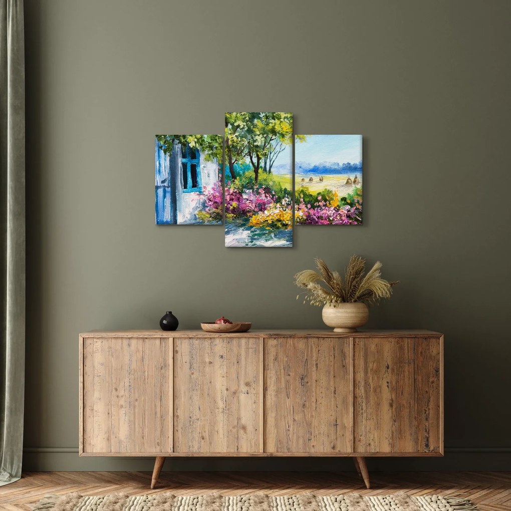 Obraz záhradky pred domom, olejomaľba (90x60 cm)