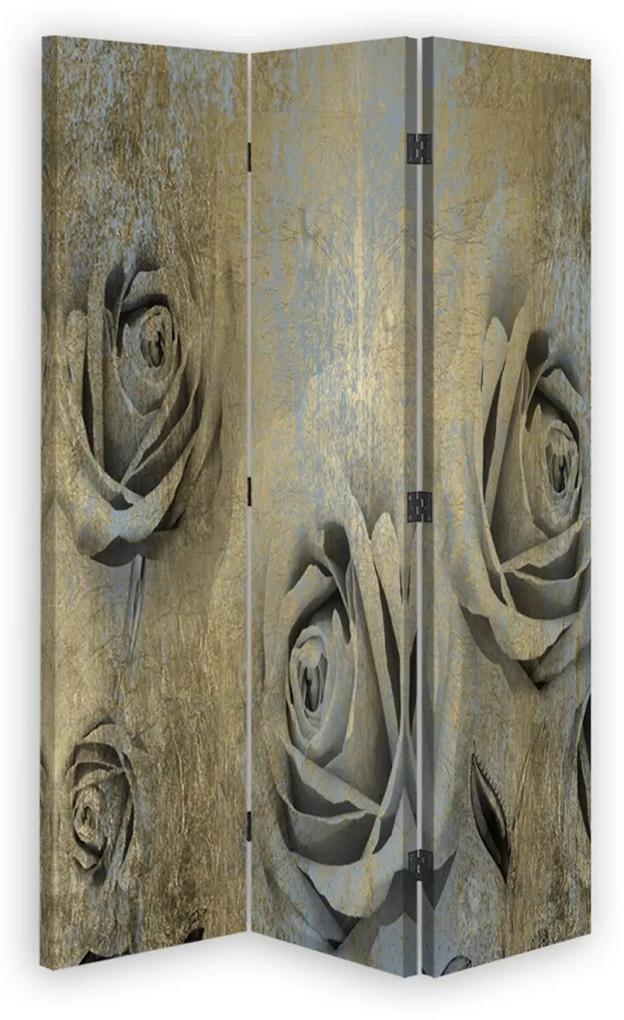 Ozdobný paraván Růže Květiny Zlato - 110x170 cm, trojdielny, klasický paraván