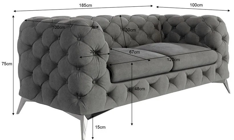 Sivá zamatová pohovka 185 cm Chelsea – Ropez