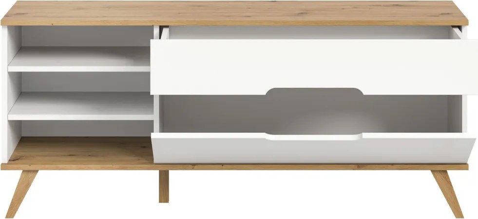 Televizna skrinka Scandi, biela/dub nox