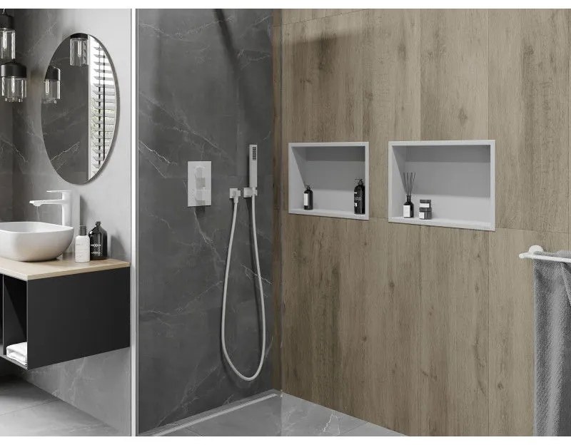 Mexen X-Wall-R, polička na zapustenie na obklad s golierom 45 x 30 cm, biela, 1920453010