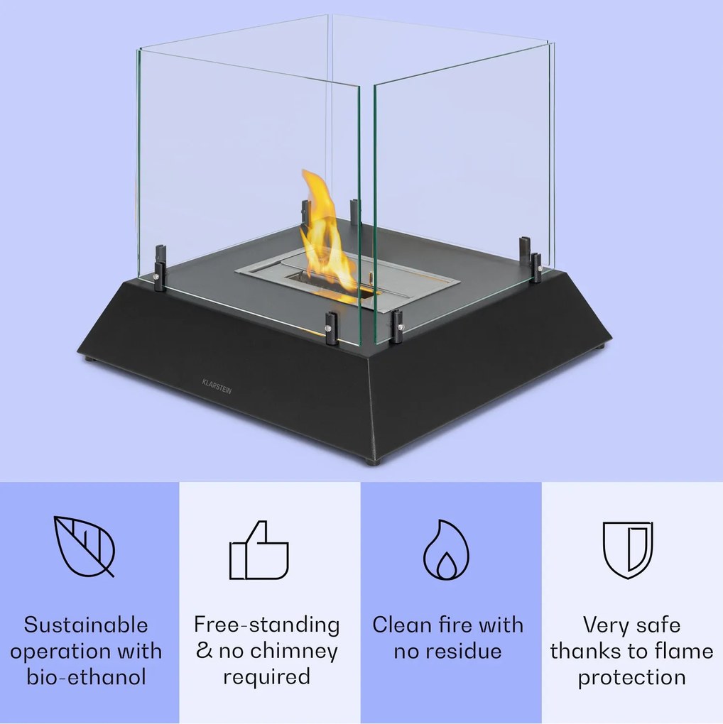 Klarstein Phantasma Cubo, etanolový krb, horáky z nehrdzavejúcej ocele, bez dymu a bez zápachu, bezpečnostné sklo