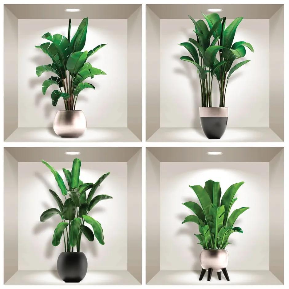 Sada 4 3D samolepiek na stenu Ambiance Exotic Palm Leavs