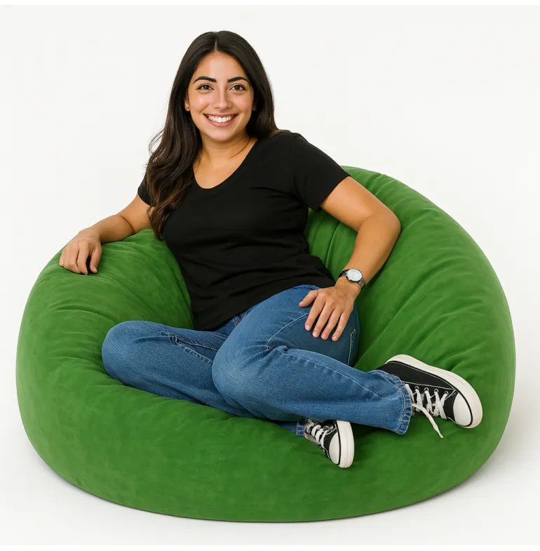 Sedací vak guľa semišová zelená EMI