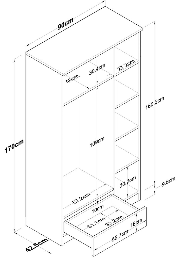 Šatní skříň BA 117 90 cm ořech/bílá