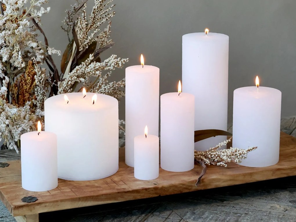 Biela široká sviečka Rustic pillar white - Ø 7*10cm/ 40h