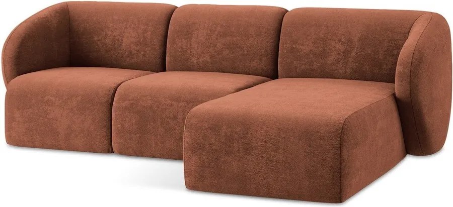 Ženilková rohová pohovka v terakotovej farbe (pravý roh/s leňoškou) Lani – Makamii