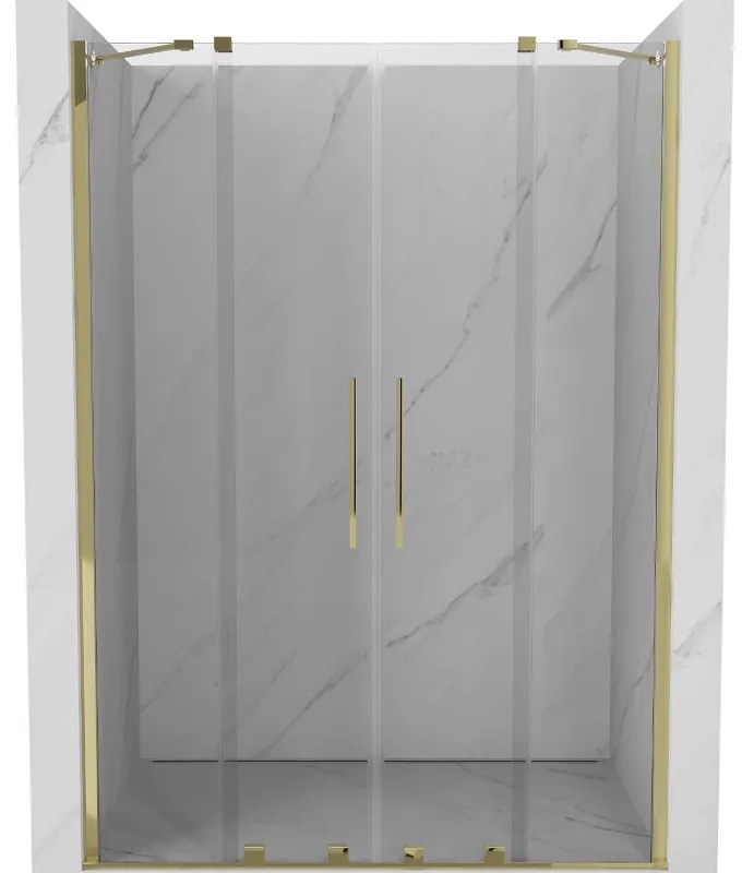 Mexen Velar Duo, posuvné dvere do otvoru 160x200 cm, 8mm číre sklo, zlatá lesklá, 871-160-000-02-50