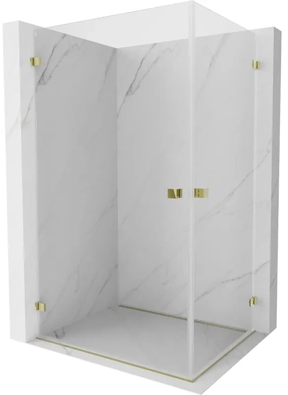 Mexen Lunar-B Duo, výklopný sprchový kút 100 x 75 cm, 8mm číre sklo, zlatý profil, 832-100L-075P-50-00
