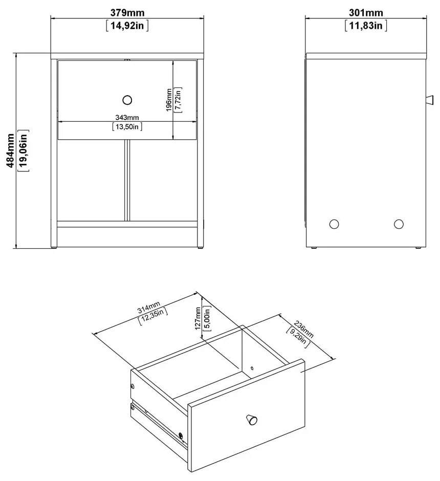 Nočný stolík v dekore duba s poličkami May - Tvilum
