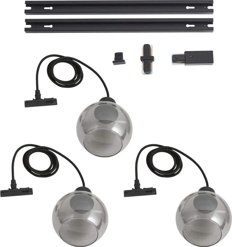 Modern railsysteem zwart met 3 hanglampen 1-fase - Iconic Lava | BIANO