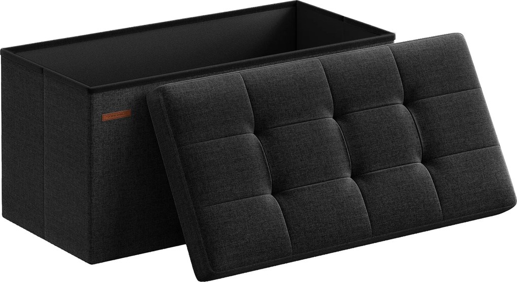 SONGMICS úložný taburet, skladací sedací pult, 38×76×38 cm, čierny