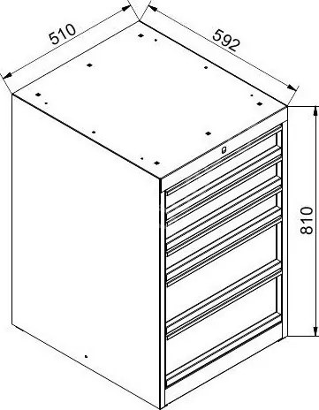 Zásuvkový dielenský box na náradie k pracovnému stolu, 5 zásuviek, 510 x 592 x 810 mm, grafit