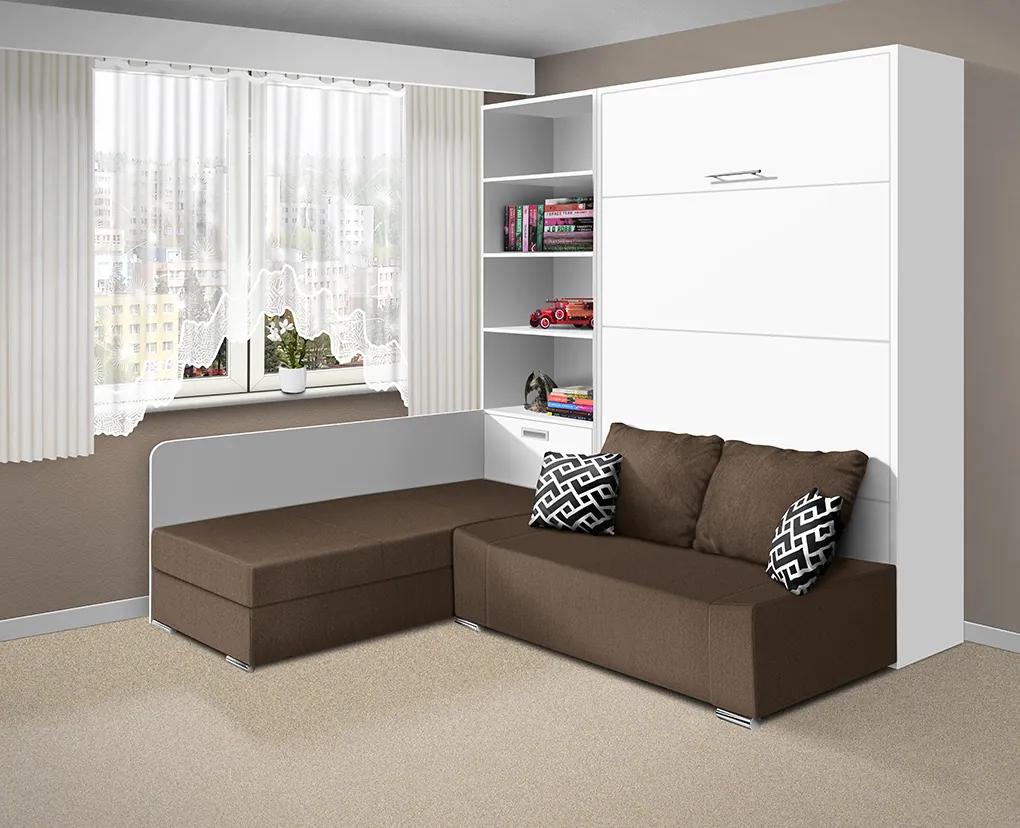 Nabytekmorava Sklápacia posteľ s pohovkou VS 21075 - 200x180 cm farba pohovky: Hnedá, Typ farebného prevedenia: Bielá / dvere biele LESK