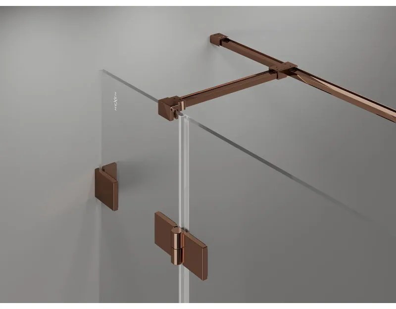 Mexen Lunar T, výklopný pravý sprchový kút 140 x 120 cm, 8mm číre sklo, profil ružové zlato, 834T-140-120-60-00-P