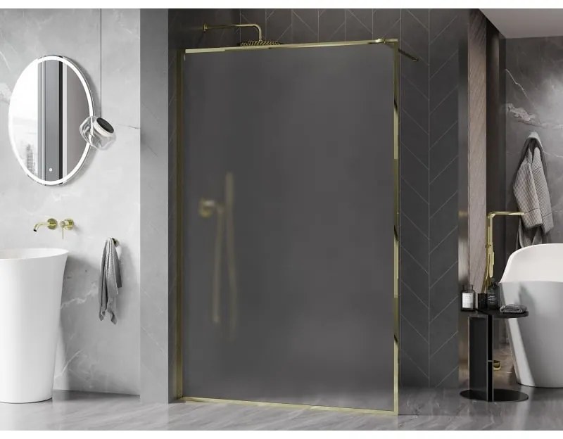 Mexen Kioto-F, sprchová zástena s rámom 130 x 202 cm, 8 mm sklo námraza, zlatý lesklý profil, 800-130-104-50-30