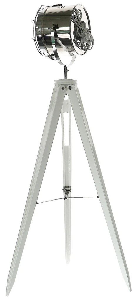 Dekorstudio Podlahová lampa TRIPOD na bielej trojnožke s chrómovaným tienidlom 153cm