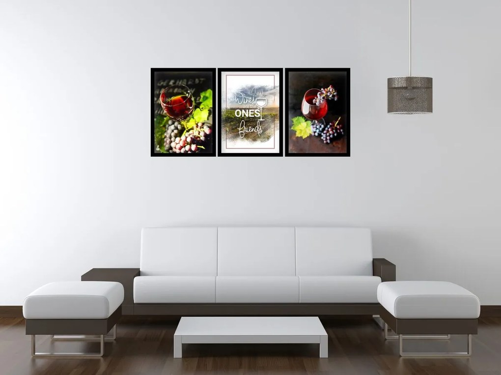 Gario Sada plagátov Dobré víno - 3 dielna Farba rámu: Rustikálna, Veľkosť: 135 x 63 cm