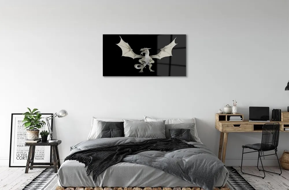 Sklenený obraz biely drak 120x60 cm
