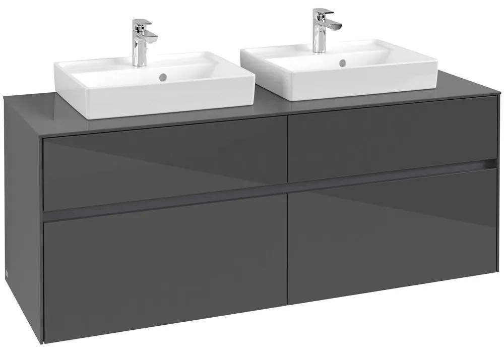 VILLEROY & BOCH Collaro závesná skrinka pod dve umývadlá na dosku, 4 zásuvky, 1400 x 500 x 548 mm, Glossy Grey, C07600FP