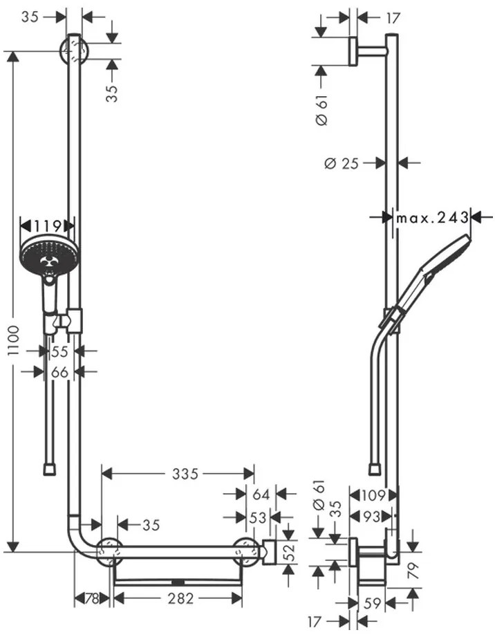 Hansgrohe Raindance Select S, sprchová sada 120 3jet so sprchovou tyčou 110 cm ľavou, chrómová, HAN-26324000