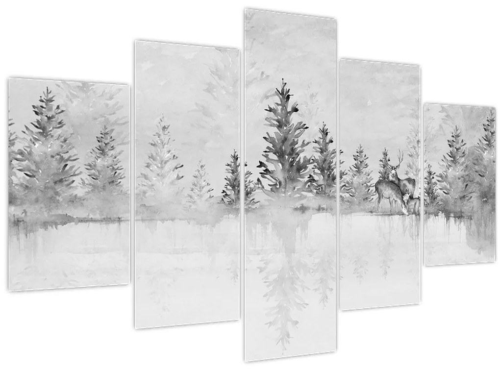Obraz - Jelene pri jazere (150x105 cm)