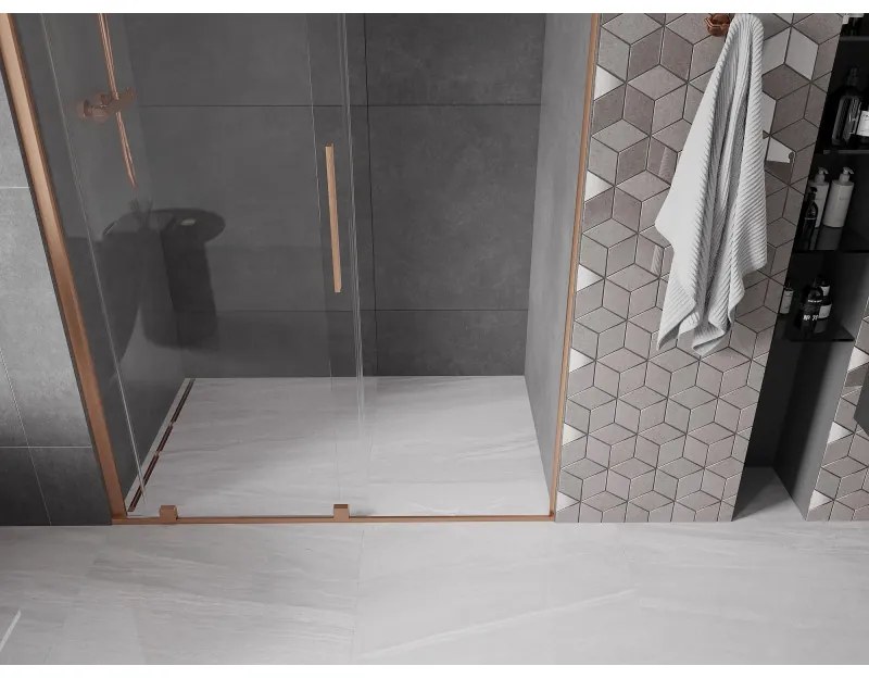 Mexen Velar, posuvné dvere do otvoru 160x200 cm, 8mm číre sklo, medená matná, 871-160-000-01-65
