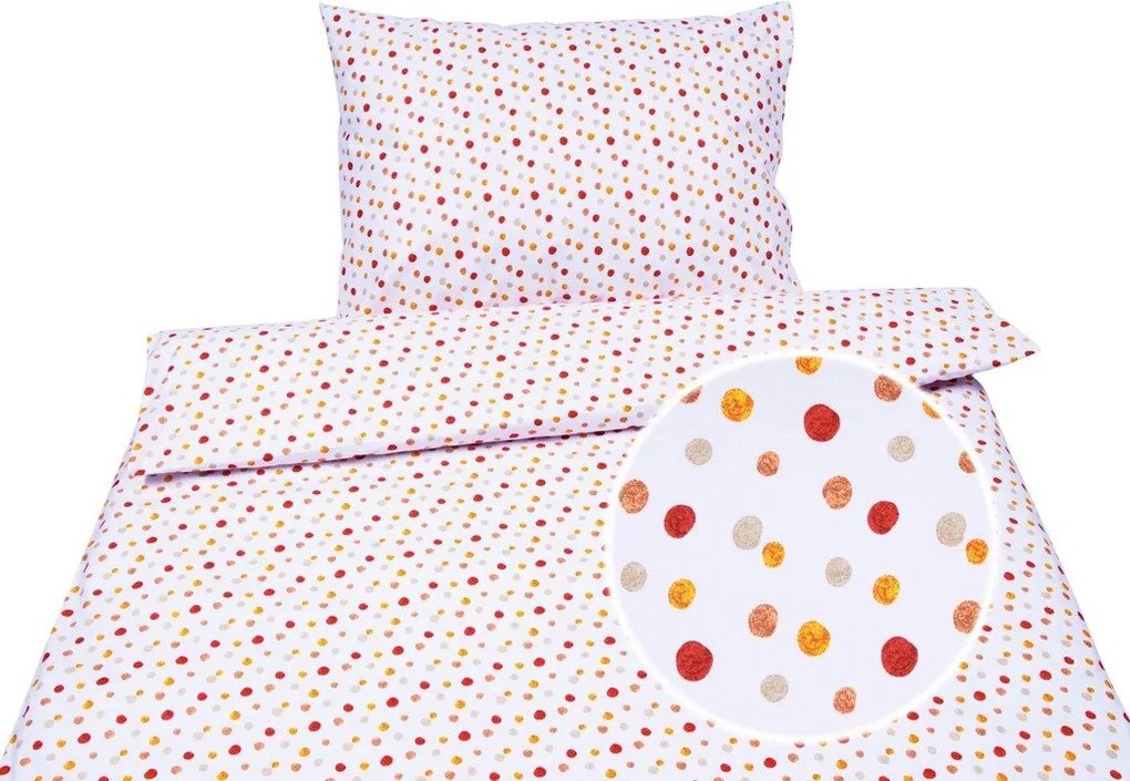 Škodák Krepové posteľné obliečky vzor KR-498 farebné bodky na bielom - Jednolôžko 140 x 200 cm