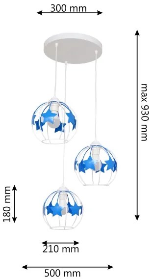 Detský luster na lanku STARS 3xE27/15W/230V modrá/biela