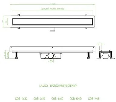 Laveo Basso, lineárny odtok s mriežkou 80 cm, čierna matná, LAV-COB_781S