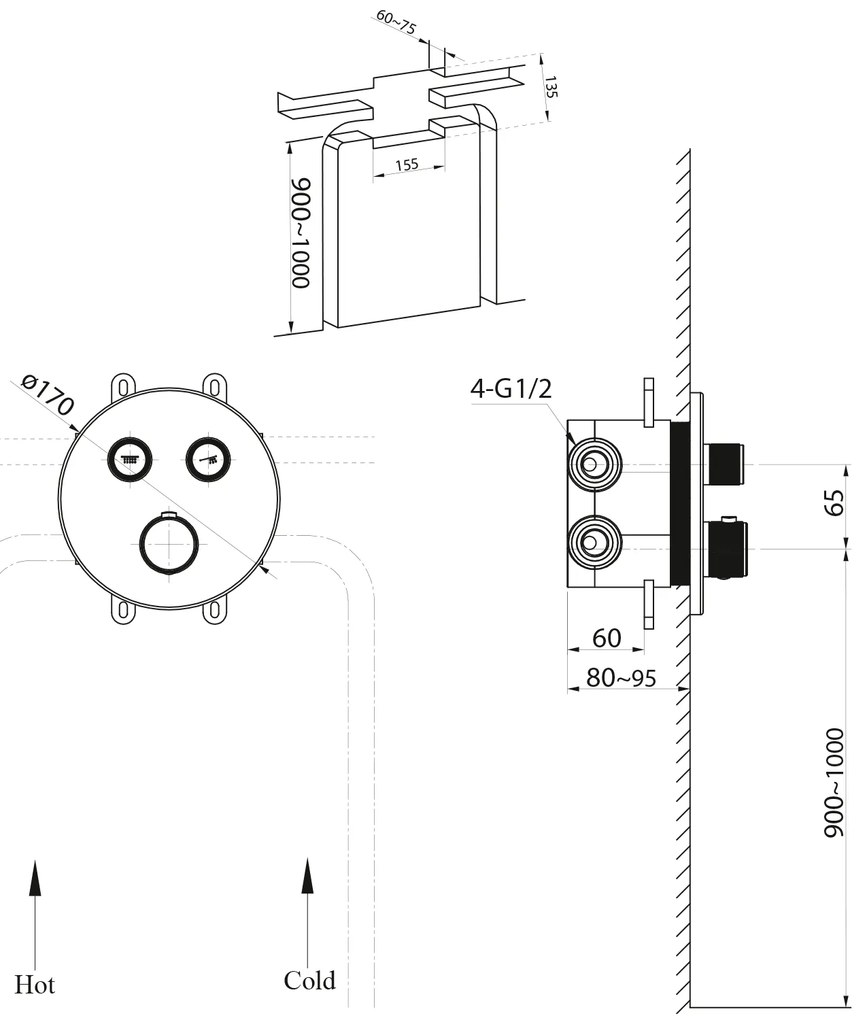 Sapho Sapho, SMARTSELECT podomietková sprchová batéria, box, 2 výstupy, čierna matná, RP032B