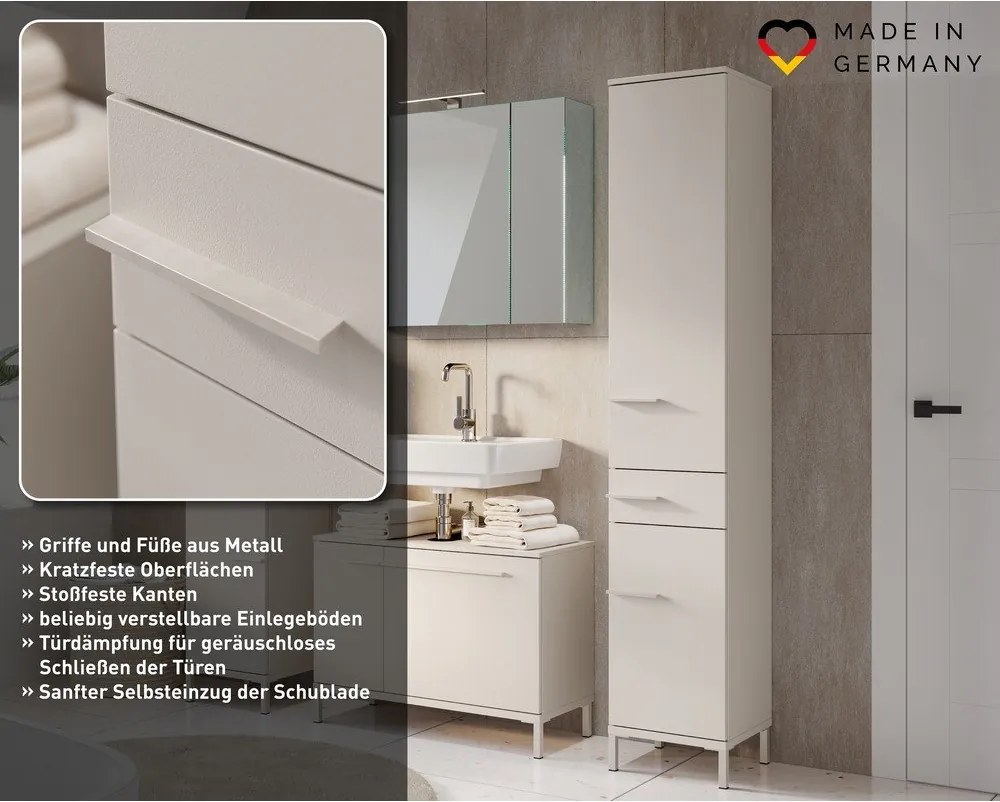 Krémová matná vysoká/úzka kúpeľňová skrinka 34x190 cm Laurino – Germania