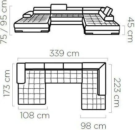 Vintino TERRA-sedačka v tvare U/sivobéžová XL P