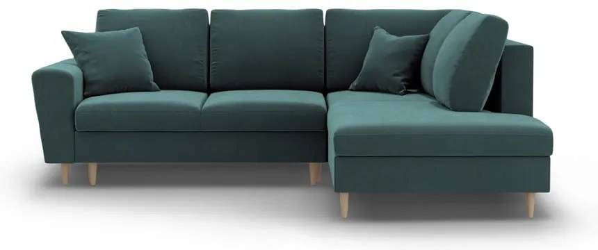 Zamatová rozkladacia/s úložným priestorom rohová pohovka v petrolejovej farbe (pravý roh/do L) Kyoto – Cosmopolitan Design