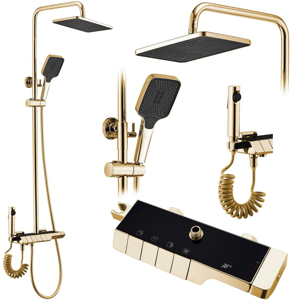 Rea Rob, sprchový set s termostatickou batériou a bidetovou spŕškou, zlatá lesklá, REA-P6625