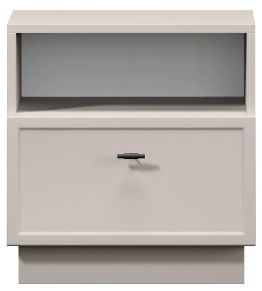 Nočný stolík so zásuvkou Lorini 45 cm - kašmír / čierne úchytky T-bar