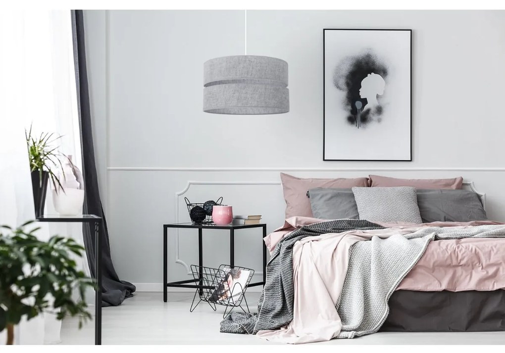 Závesné svietidlo Len, 1x šedé textilné tienidlo, (fi 40 cm), w