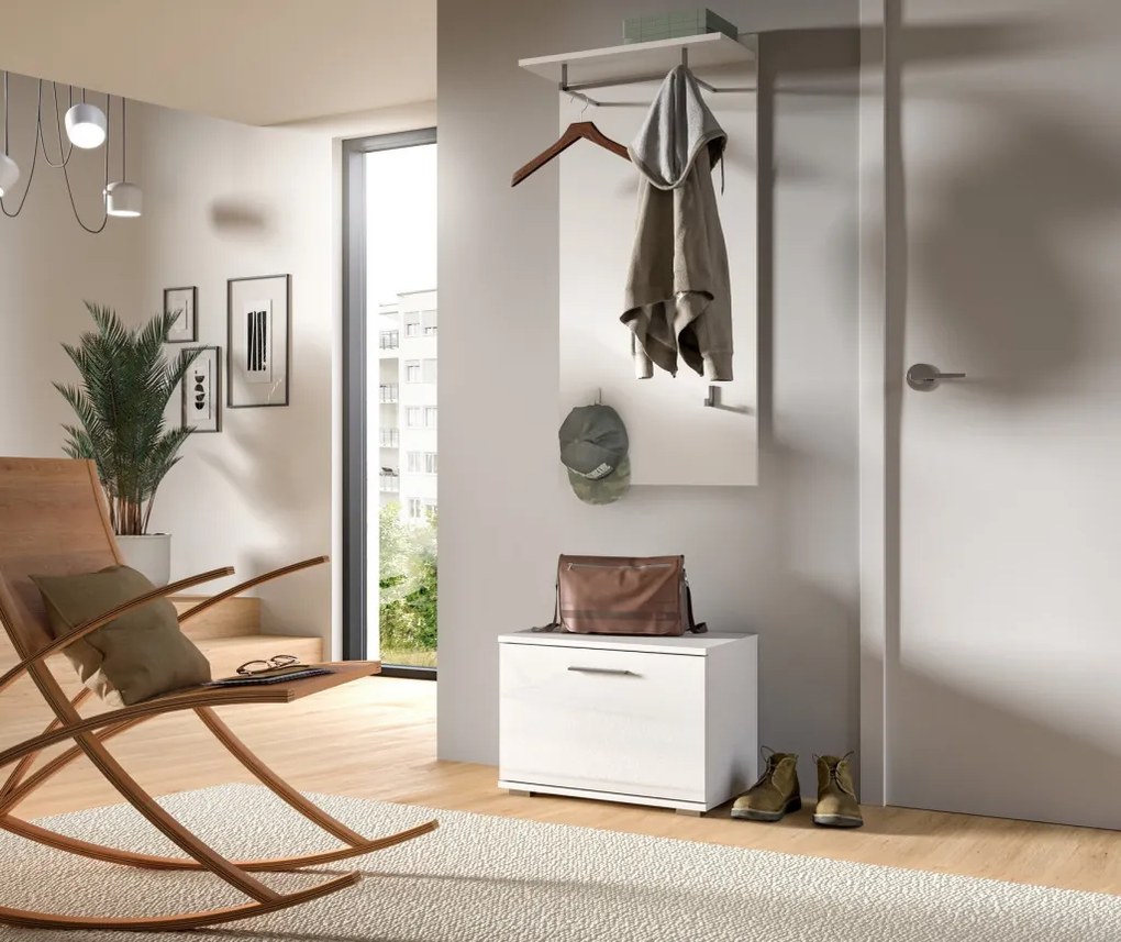 Nástenný šatníkový panel Prego, 55 cm, biely