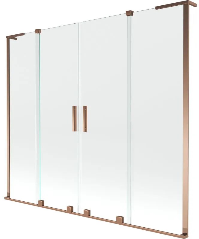 Mexen Velar L Duo, 2-krídlová posuvná vaňová zástena 200 x 150 cm, 8mm číre sklo, ružové zlato, 896-200-003-02-60
