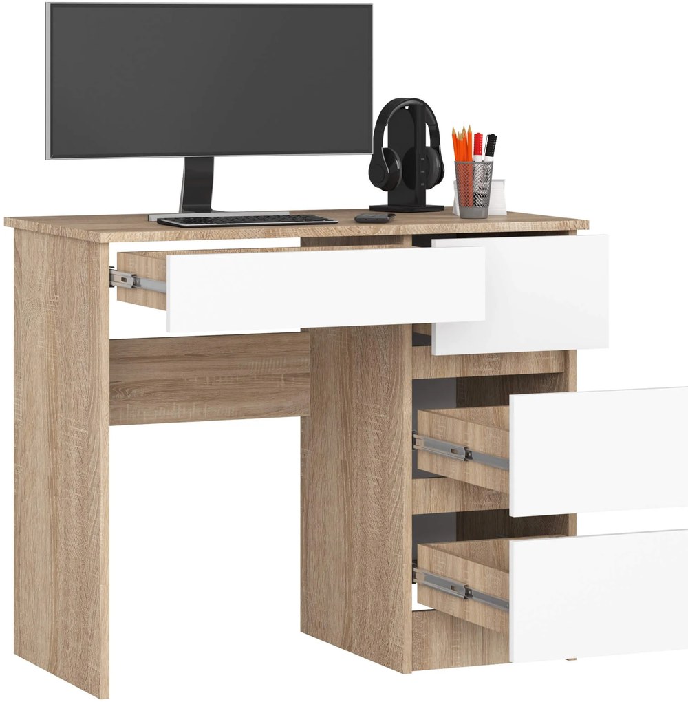 Písací stôl A-7 90 cm dub sonoma/biely pravý