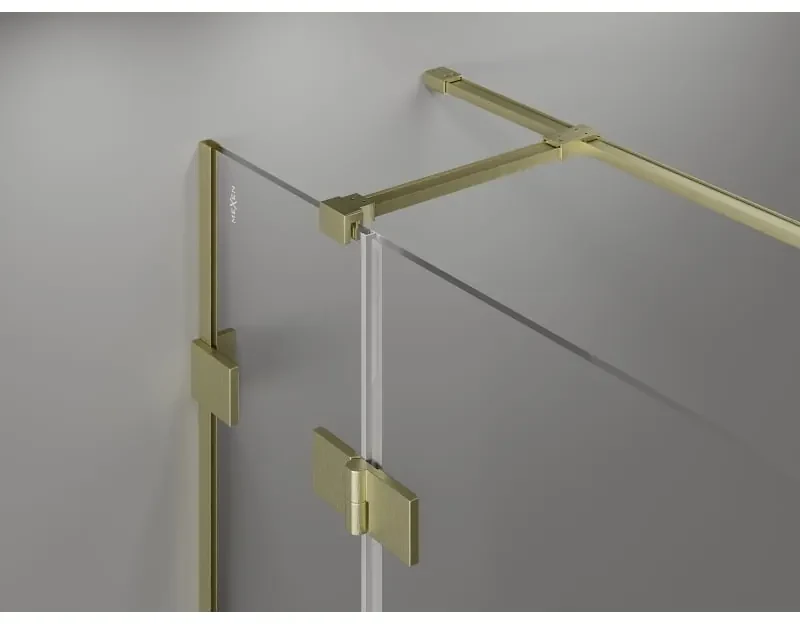 Mexen Lunar T, sklápací sprchový kút ľavý 120 x 110 cm, 8mm číre sklo, zlatý kartáčovaný - 834T-120-110-55-00-L